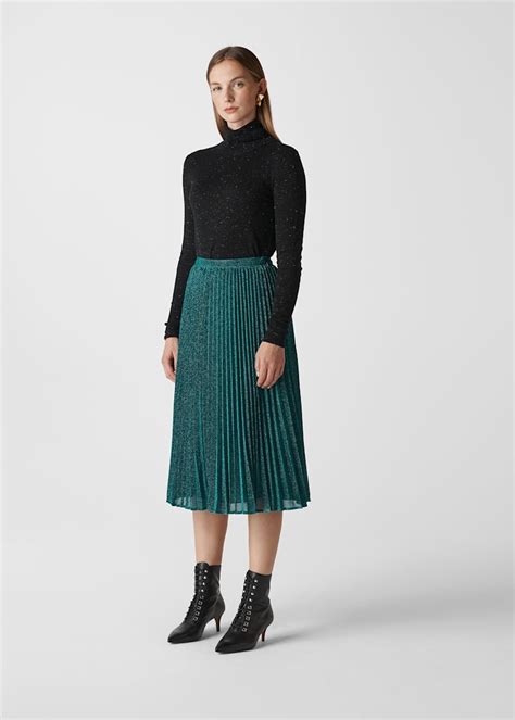 Green Sparkle Pleated Skirt Whistles Whistles Uk