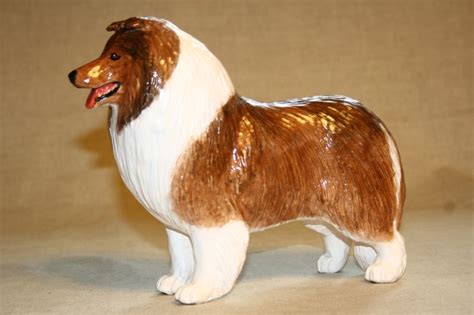 Collie Sheltie Statue Figurine Handmade Of Ceramic