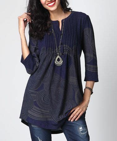 Love This Navy Cloud Notch Neck Pin Tuck Tunic By Reborn Collection On