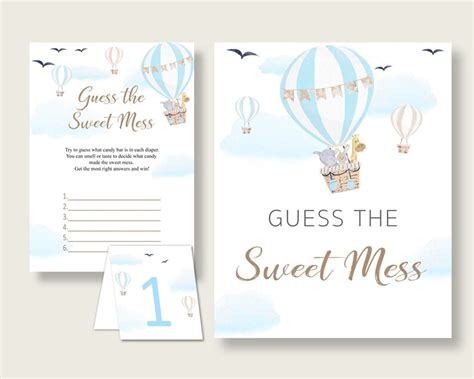 Hot Air Balloon Guessing Game Baby Shower Boy Blue White Etsy