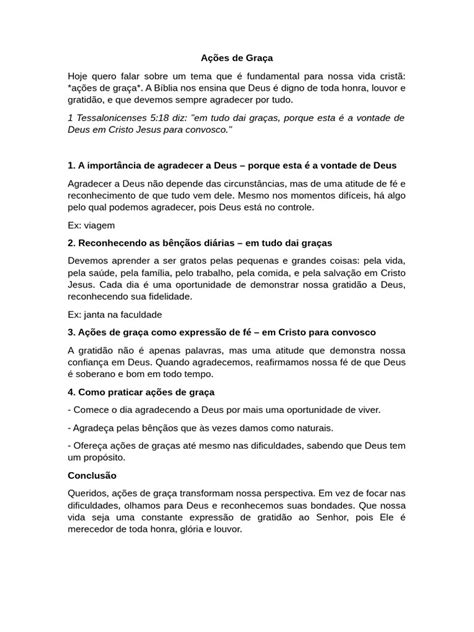 Ações De Graça Significado - Ações de Graça | PDF