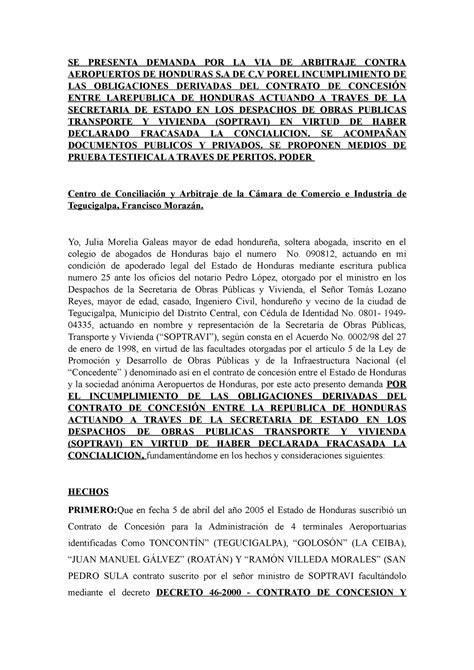 Se Presenta Demanda Al Estado De Honduras Se Presenta Demanda Por La