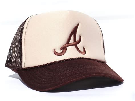 New Handmade Atlanta Braves Hat Browntan Mesh Trucker Etsy