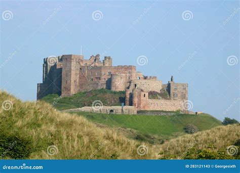 Bamburgh Castle From South Through Sand Dunes Stock Image Image Of