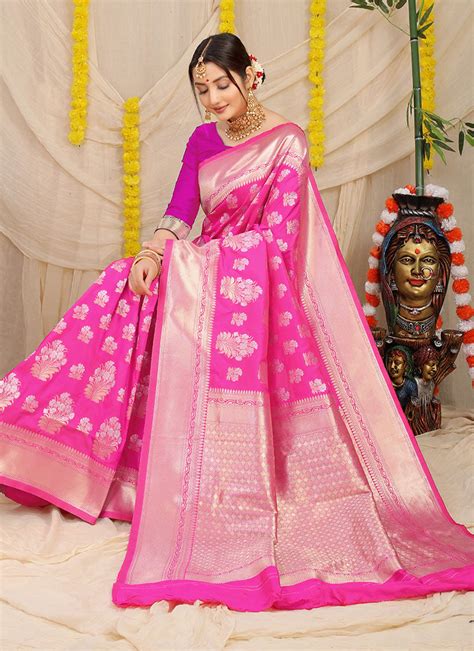 Shop Patola Silk Dark Pink Color Zari Weaving Work Saree Festive Wear Online At Best Price Cbazaar