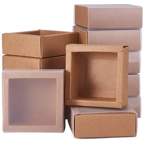 BENECREAT 12 Packs Small Square Brown Kraft Boxes Heavy Duty Paper Gift