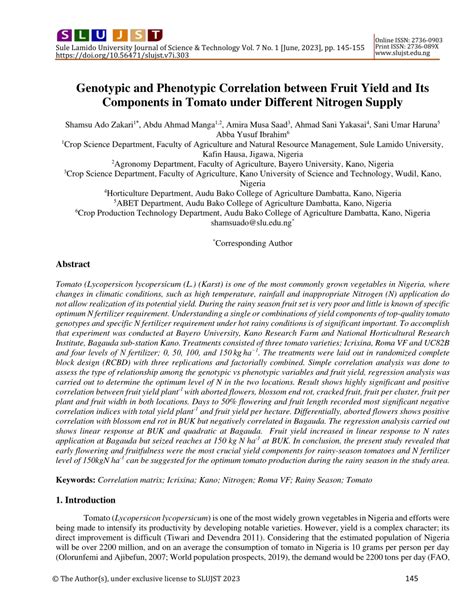 PDF Genotypic And Phenotypic Correlation Between Fruit Yield And Its