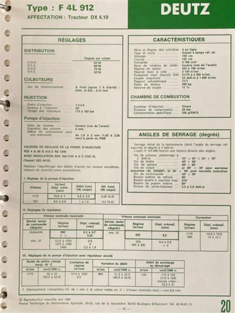 FICHE TECHNIQUE RTMA Moteur DEUTZ F 4L 912 monté sur tracteur DX 4 10