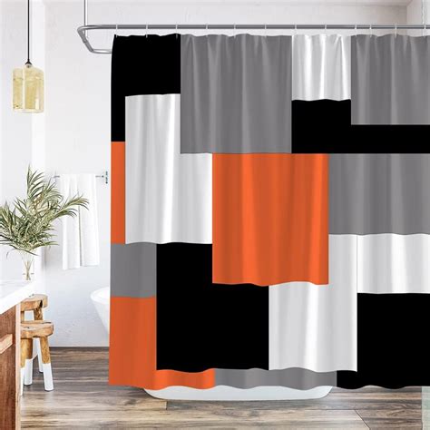 Black White Gray Orange Geometric Pattern Shower Curtain Abstract