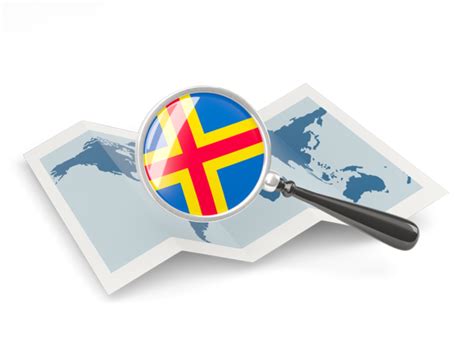 Magnified flag with map. Illustration of flag of Aland Islands