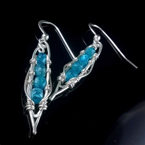 Neon Blue Apatite Earrings 925 Sterling Silver Wire Wrapped