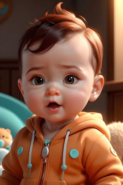 Premium AI Image 3d Rendering Of A Cute Baby In An Orange Jacket