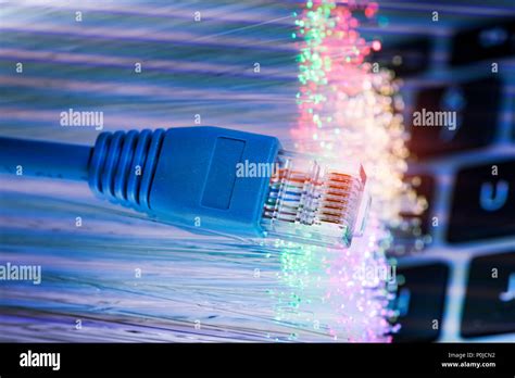 Network Cable Closeup With Fiber Optical Background Stock Photo Alamy