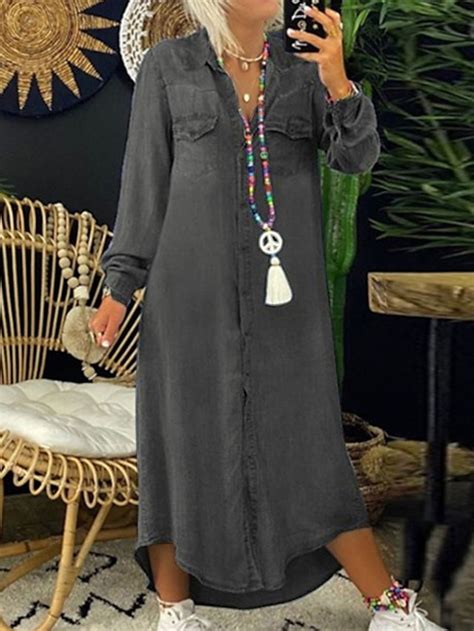 Women S Denim Dress Casual Dress Shift Dress Maxi Long Dress Cotton