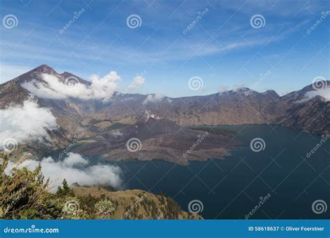 Mount Rinjani crater lake stock image. Image of island - 58618637