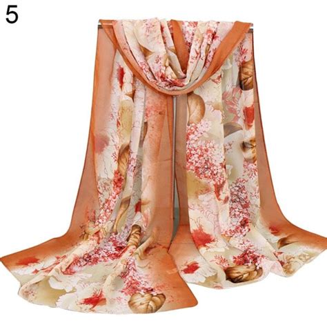 Fashion Lady Women Floral Print Sheer Chiffon Soft Long Scarf Scarves Sheer Wrap Shawl T 5