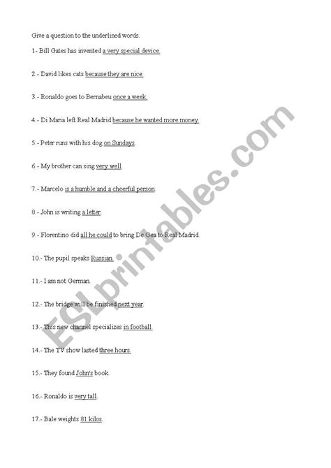 Questions To Underlined Words Esl Worksheet By Makarboy