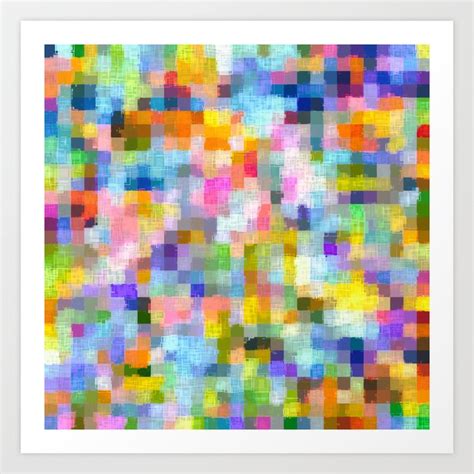 Geometric Square Pixel Pattern Abstract In Blue Pink Yellow Orange Art Print By Timla Society6