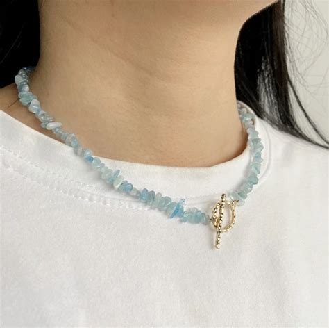 Lowest Price Natural Aquamarine Chip Gemstone Necklace Healing Blue