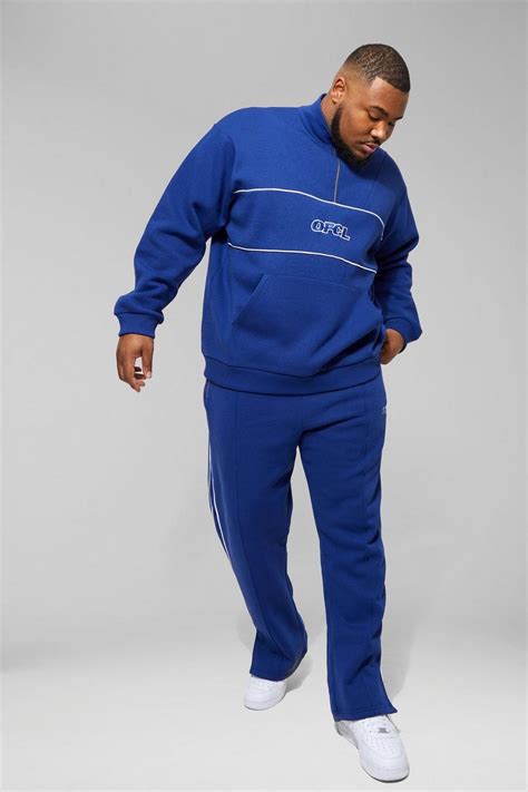 Mens Plus Loose Fit Ofcl Zip Funnel Neck Tracksuit Boohoo Uk