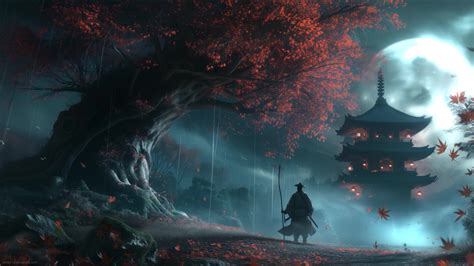 Moonlit Night Autumn Tree Ghost Of Tsushima Live Wallpaper Moewalls