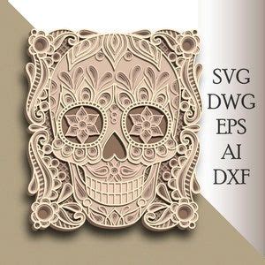 Sugar Skull Multilayer Svg Skull Mandala Cut File D Layer Etsy