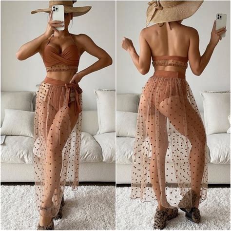 Goldenbee Swim Brown Polka Dot Bikini Skirt Beach Swim Set Poshmark