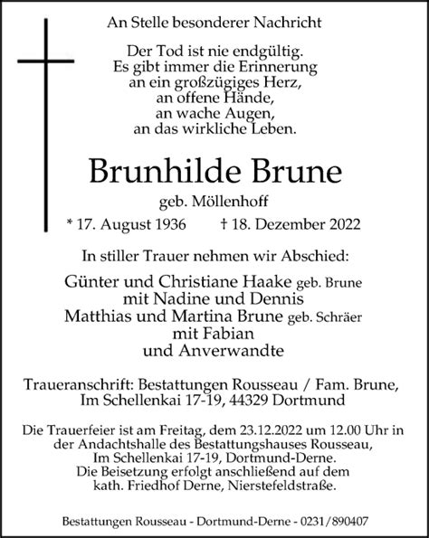 Traueranzeigen Von Brunhilde Brune Trauer In Nrw De