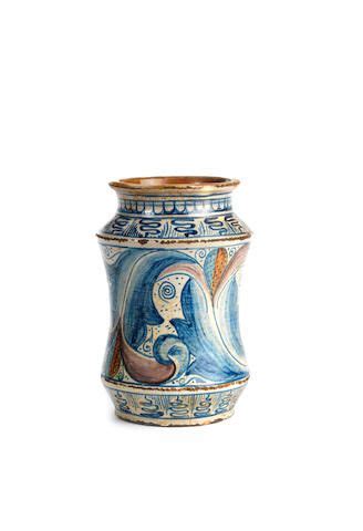 A MAIOLICA ALBARELLO PROBABLY DERUTA LATE 15TH CENTURY