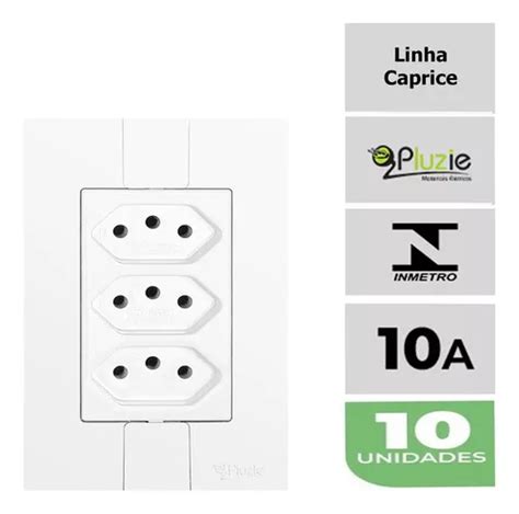 Kit 10 Tomadas Tripla 10a Pluzie Modular Caprice Embutir 4x2 Monobloco