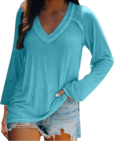 Langarmshirt Damen T Shirt V Ausschnitt Langarm Bluse Bedrucken