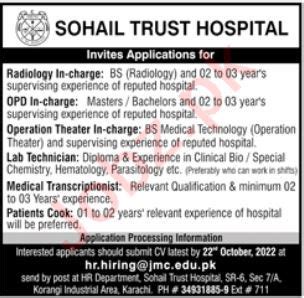 Sohail Trust Hospital Jobs In Karachi Job Advertisement Pakistan