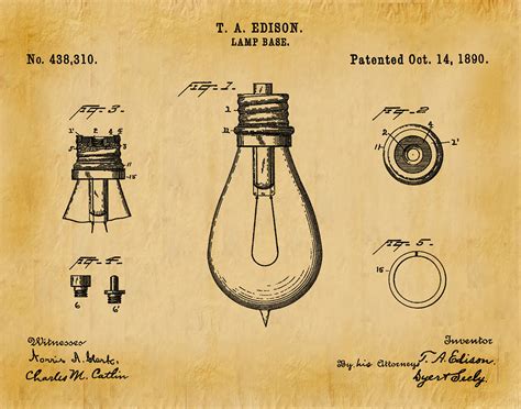 1890 Edison Light Bulb Patent Print Vers #2, Thomas Edison Invention ...