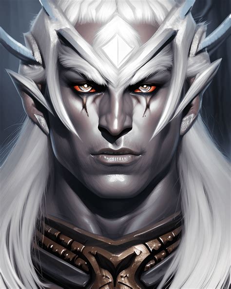 Closeup Of A Realistic Muscular Male Drow Barbarian Hybrid Wearing