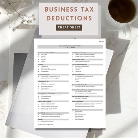 Business Tax Deductions Cheat Sheet Printable Tax Deductions Small