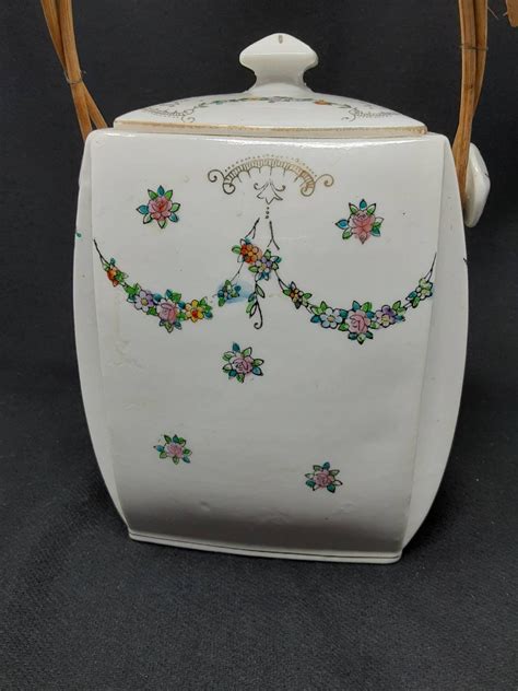Vintage Takito Hand Painted Porcelain Biscuit Jar Etsy