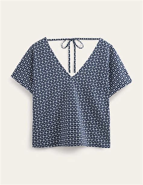 Tie Back Jersey Top French Navy Cube Boden Uk