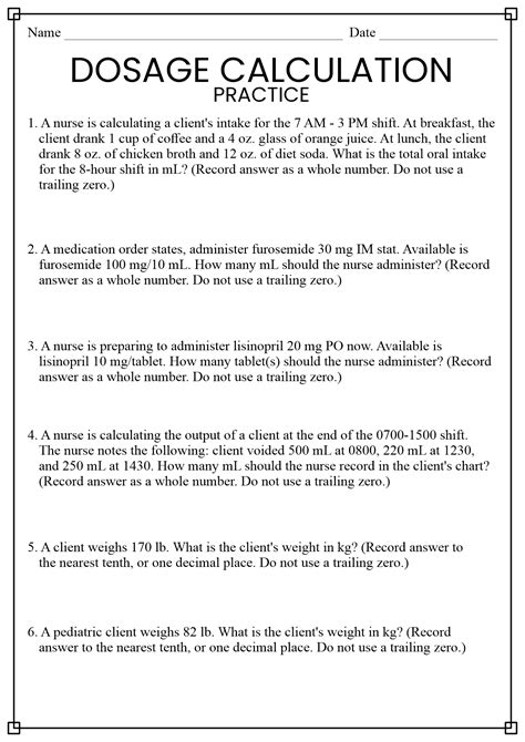 Free Printable Dosage Calculation Worksheets