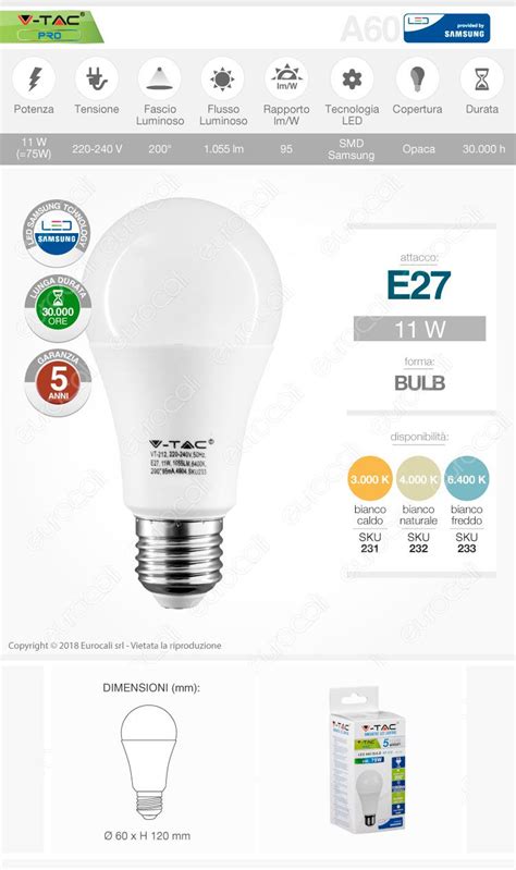 Vt V Tac Pro Lampadina Led E W Bulb A Chip Samsung