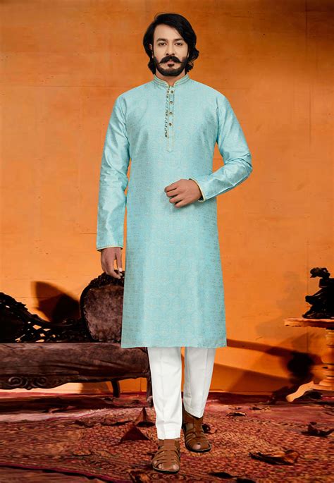 Sky Blue Jacquard Kurta Pajama 249939