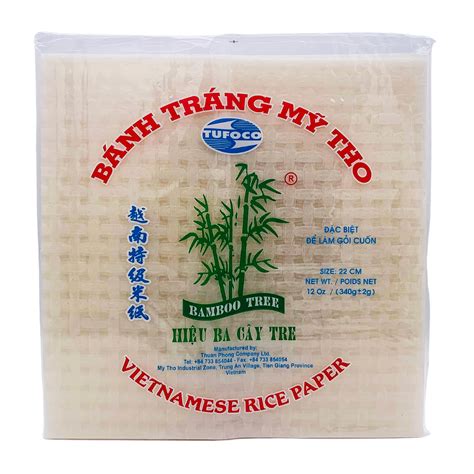 Square Vietnamese Rice Paper Spring Roll Wrappers 22cm 340g By Bamboo