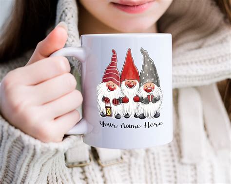 Personalised Gnome Mug Christmas Cute Snow Gonks Coffee Tea Cup Perfect