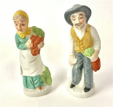 Vtg Flambro Figurines Old Man Woman Carrot Garden Farmers Grandparents