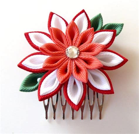 Kanzashi Fabric Flower Hair Comb Red Kanzashi Hair Comb Red Kanzashi