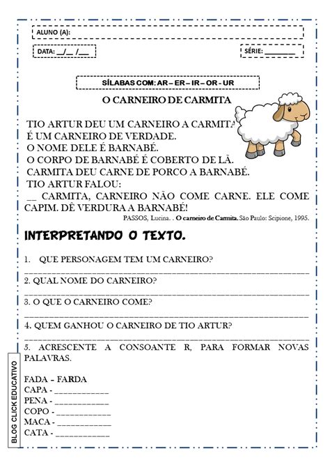 Atividade De Leitura E Interpretação De Texto 3º Ano O Carneiro De Carmita