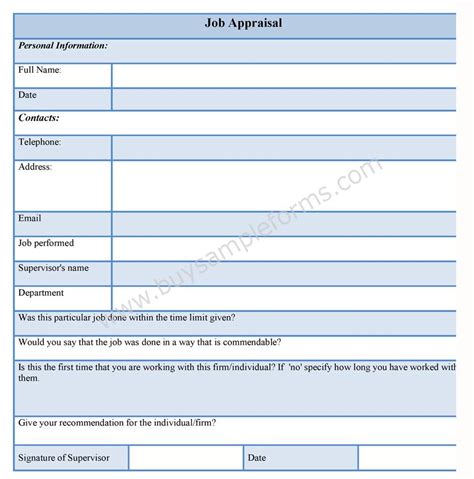Job Appraisal Form Performance Appraisal Form Template