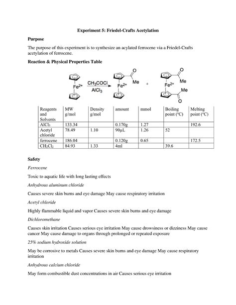 Ochem 2 Lab Report 5 Experiment 5 Friedel Crafts Acetylation