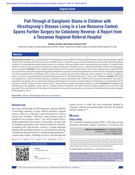 Pdf Pull‑through Of Ganglionic Stoma In Children With Hirschsprungs