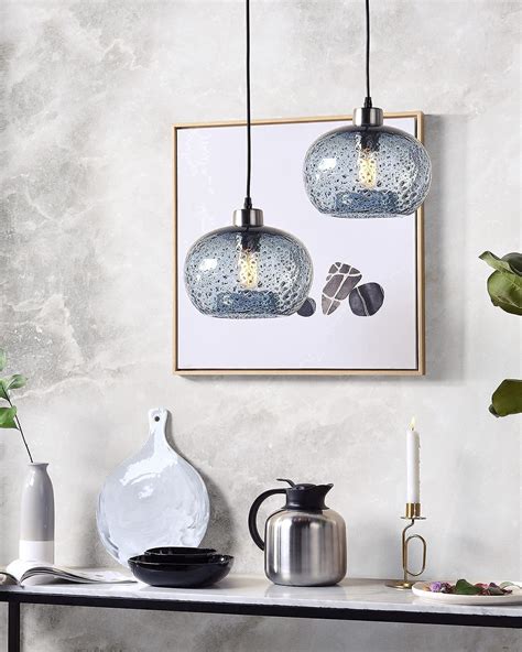 Casamotion Pendant Lighting Blown Glass Kitchen Island Lights Blue Seeded Brushed Nickel 9diam