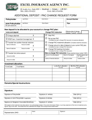 Fillable Online Additional Deposit Or Pac Change Request Form Doc Fax